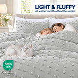 Swift Home Full/Queen Gray Comforter Set - 3 Piece Tufted Pom Poms