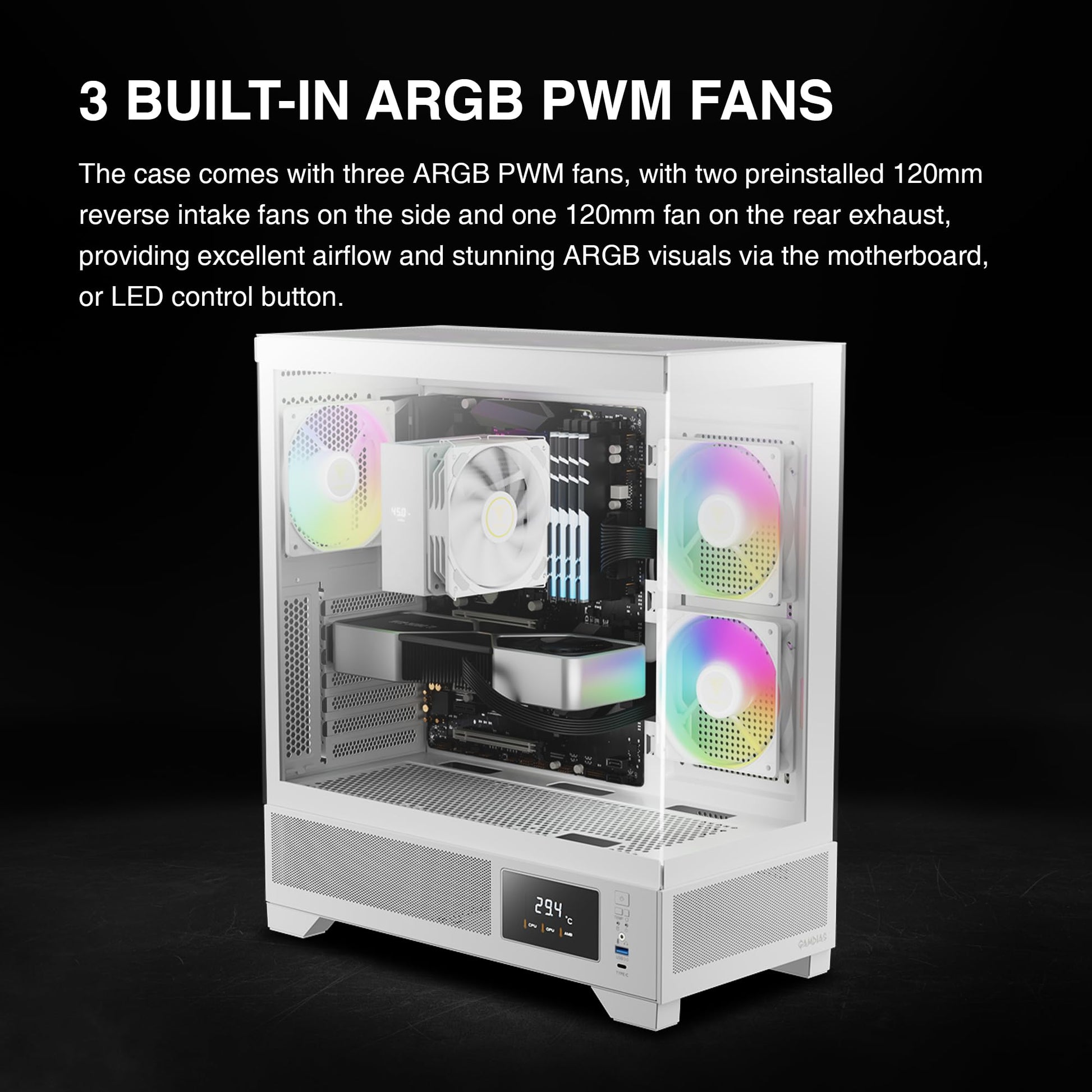 GAMDIAS ATLAS M1 WH Gaming ATX Mid Tower PC Case White