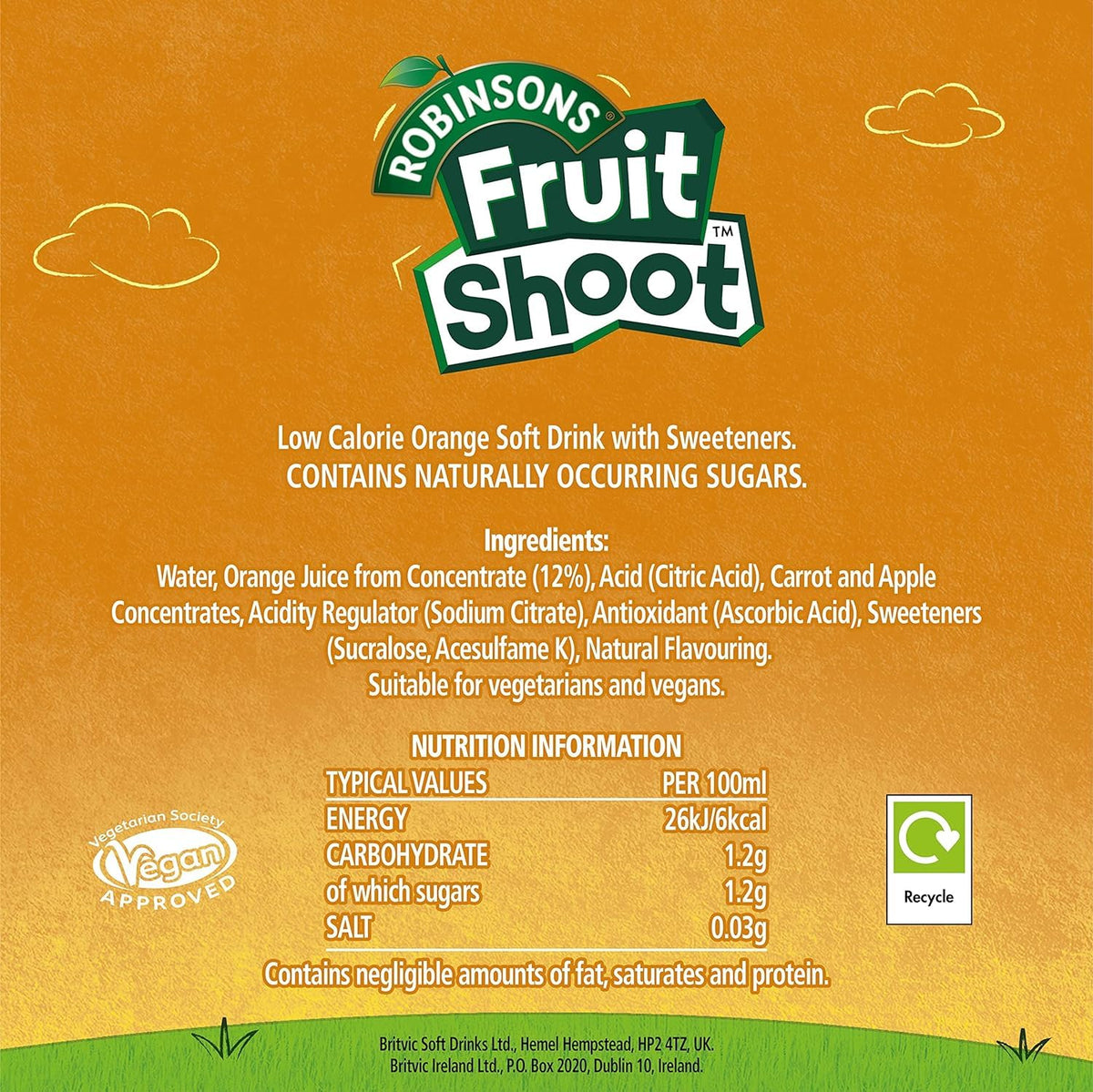 Robinsons Fruit Shoot Orange Kids Juice Drink 200ml - 24 Pack