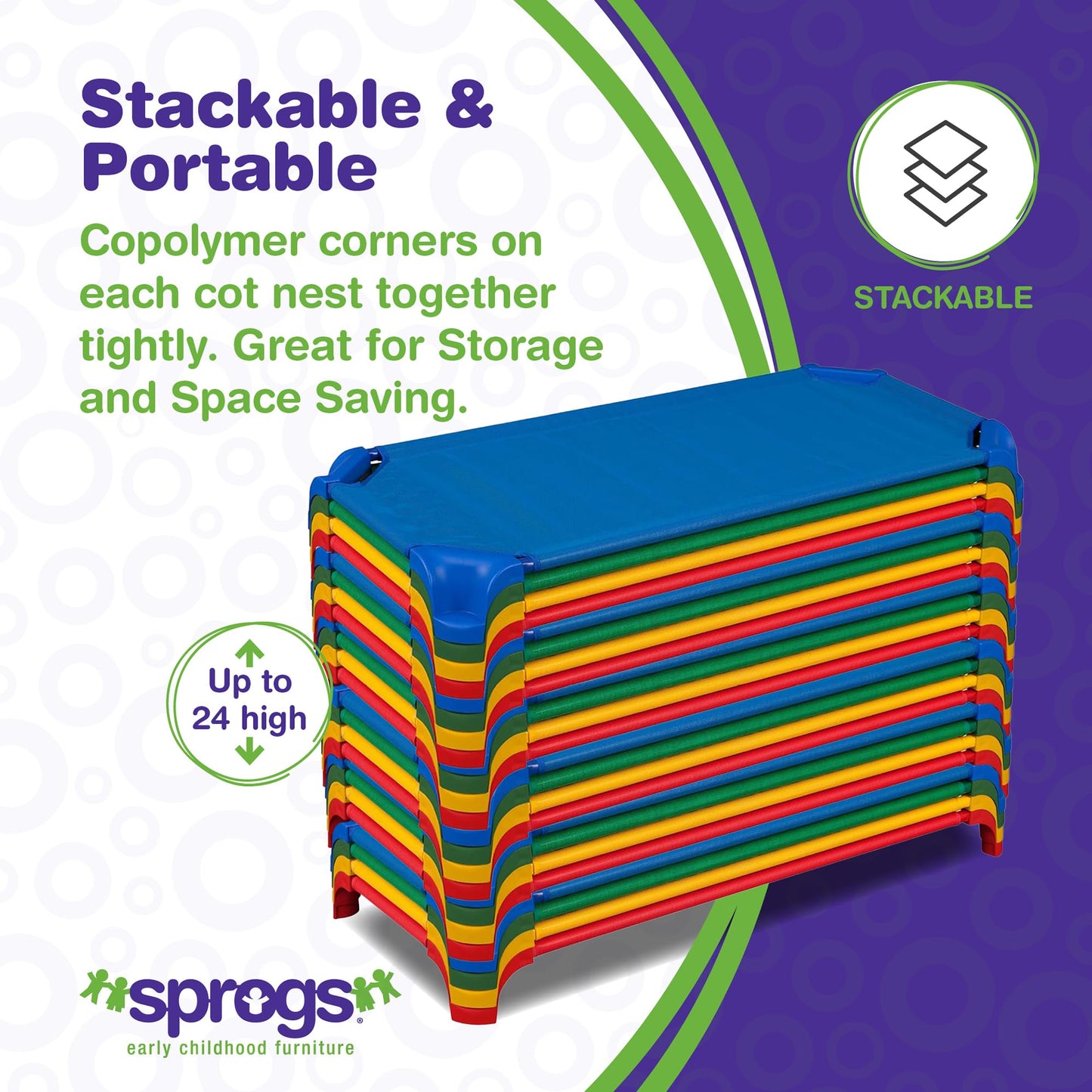 Sprogs Deluxe Stackable Daycare/Nursery Cot with Easy Lift Corners Pack of 4 - Multicoloured