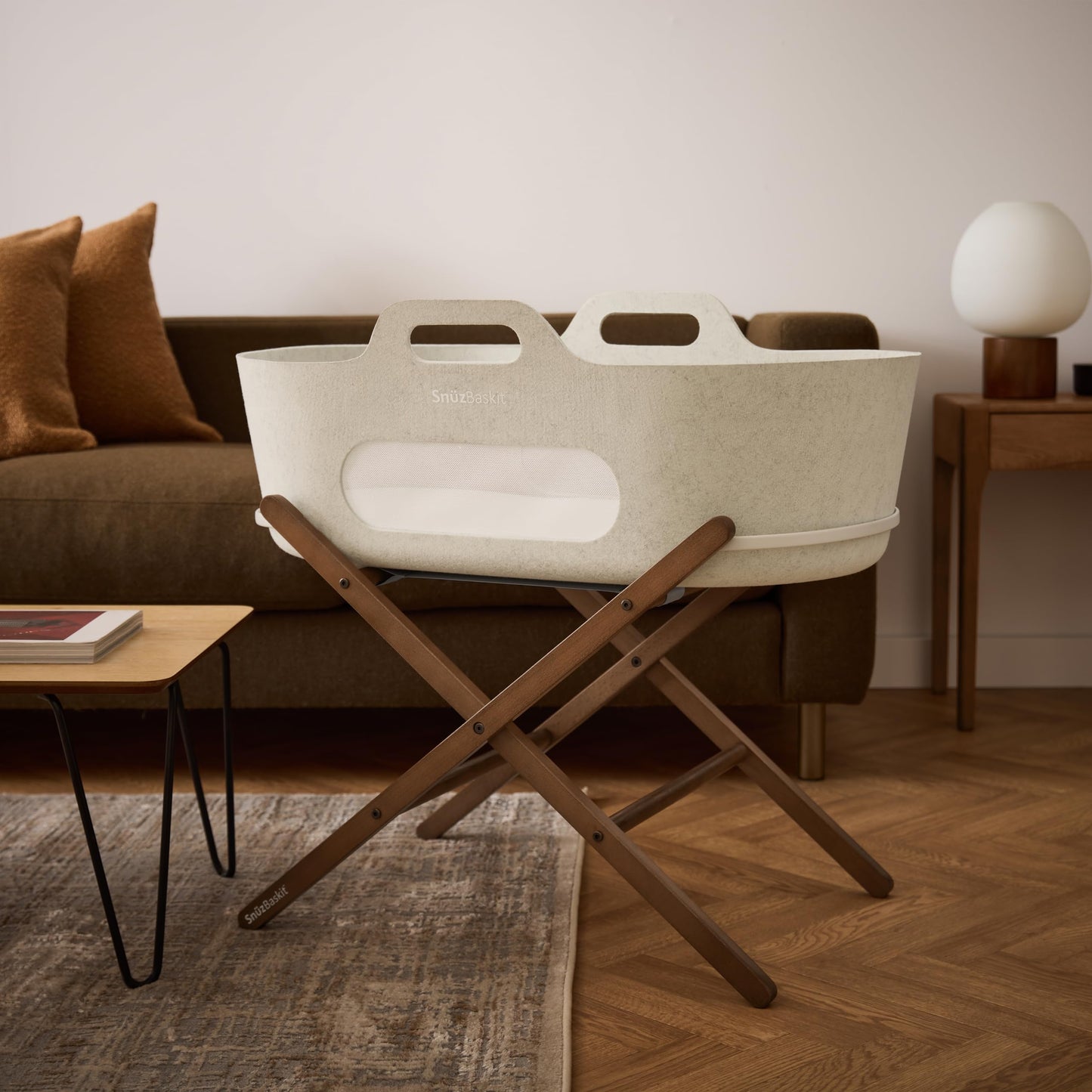 Snuz SnuzBaskit Moses Basket with Stand & Mattress - 6M - Barley & Walnut