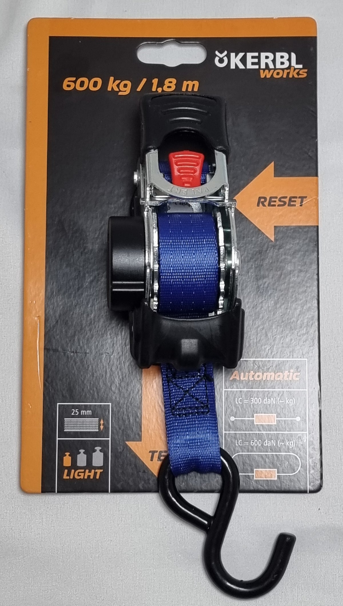 Kerbl Automatic Lashing Strap with Winding Function 1.8m, 25mm up-to 600kg x10 Pack