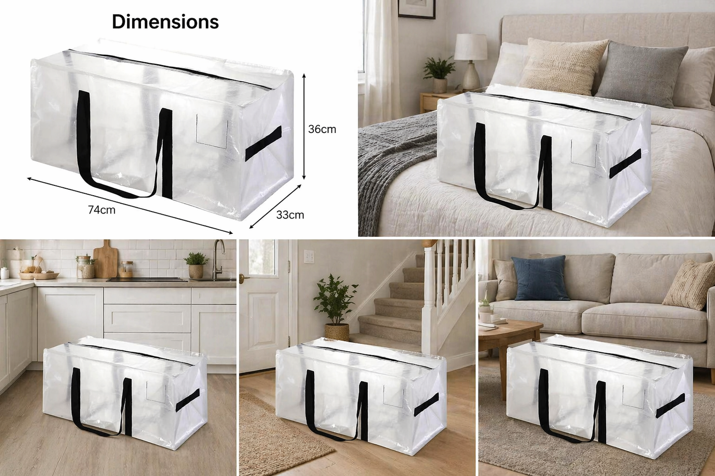 12 Pack 90L Heavy Duty Moving Bags/Storage Totes, Water-Resistant Packing Bags - 74 x 36cm 