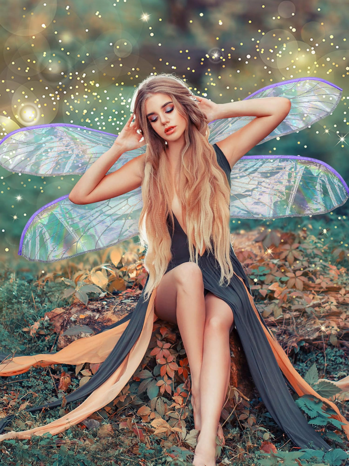PullCrease Dragonfly Wings for Adults Halloween Fairy Costume Cosplay Gold