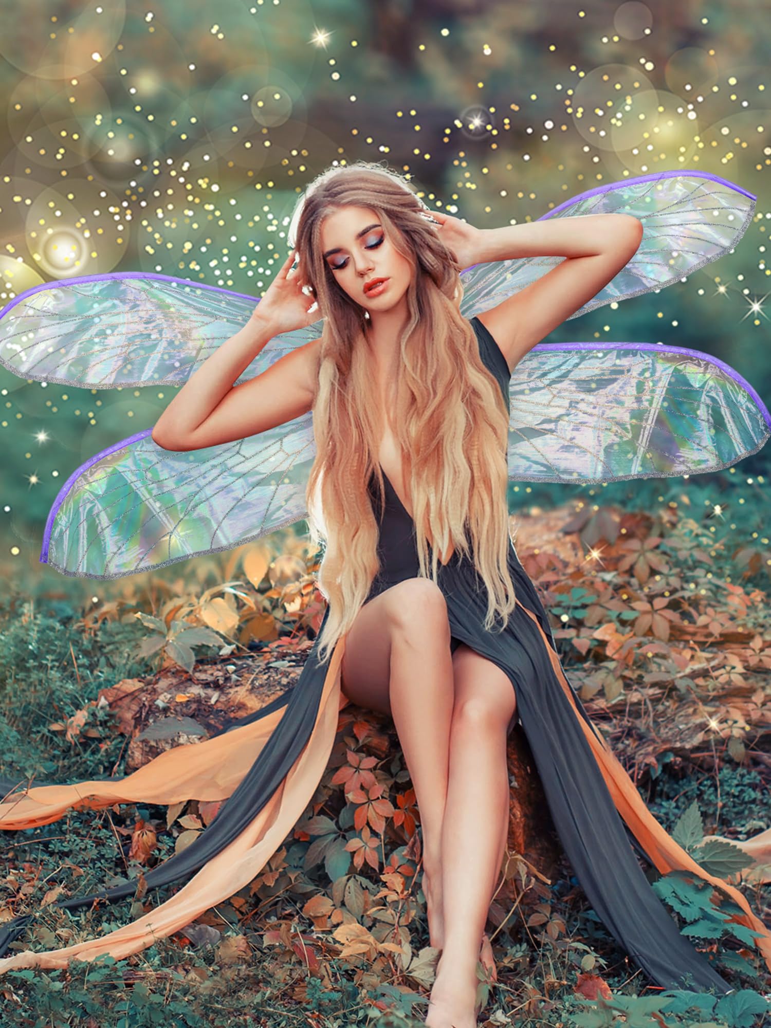 PullCrease Dragonfly Wings for Adults Halloween Fairy Costume Cosplay Gold