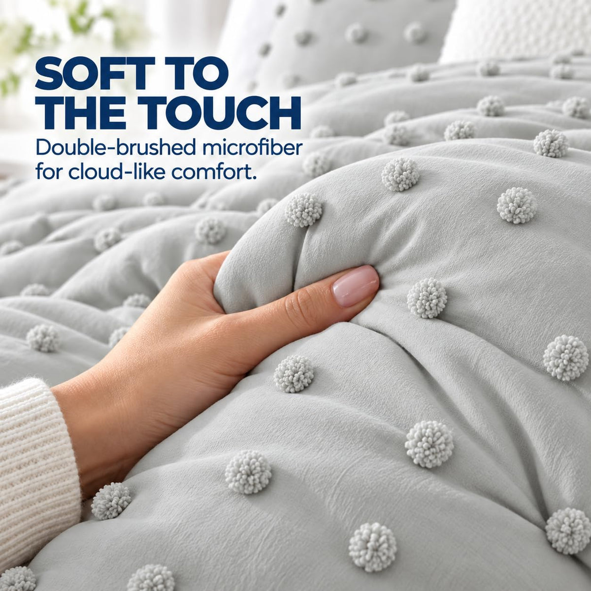 Swift Home Full/Queen Gray Comforter Set - 3 Piece Tufted Pom Poms