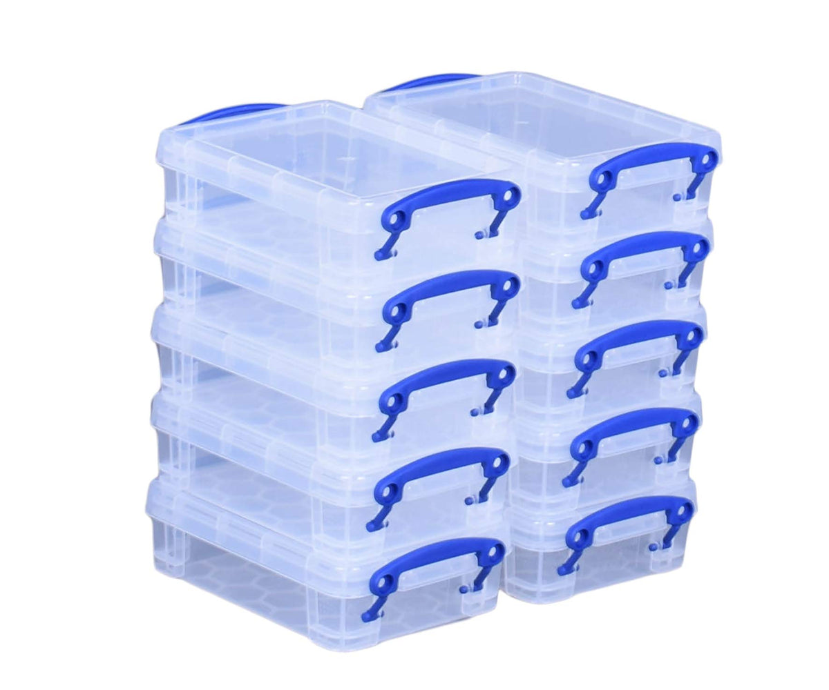 Really Useful Box 0.35 Litre Clear Plastic Storage Container 10x Pack with Clip Handles