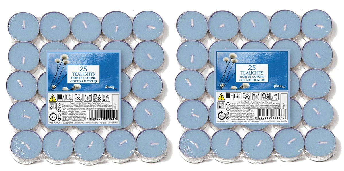 Price's Cotton Flowers Scented Tea Lights 2x25 Pack Bundle (50x Total Tealights)