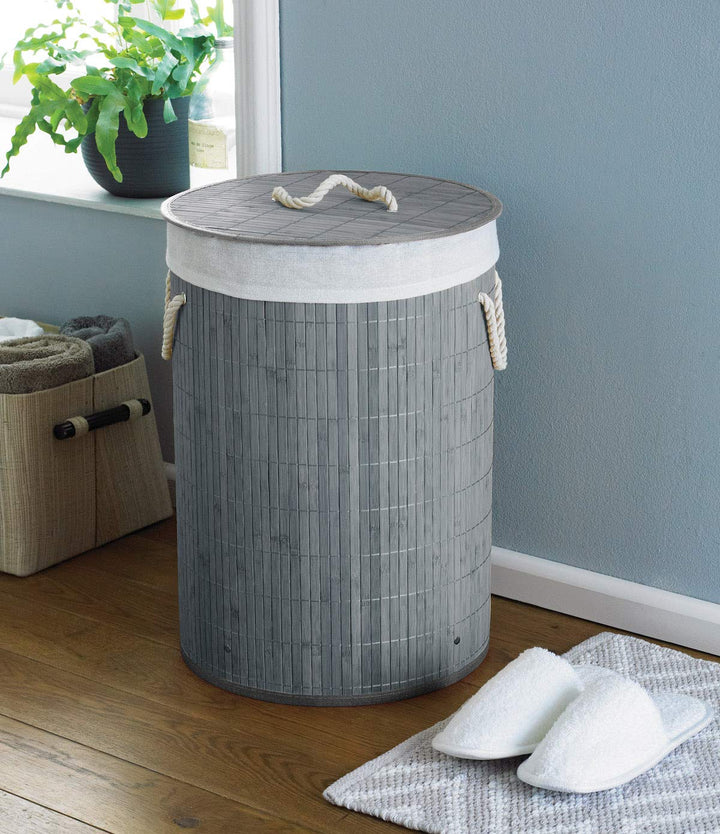 COUNTRY CLUB Round Bamboo Laundry Hamper Basket Clothes Storage Organizer