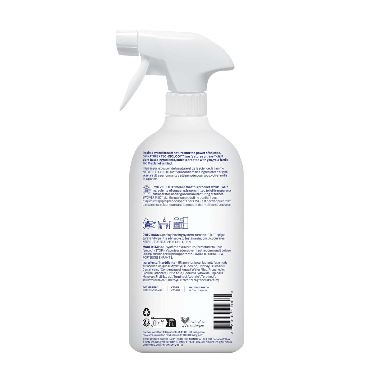 ATTITUDE All Purpose Cleaner Spray 800 mL - EWG Verified Plant-Based