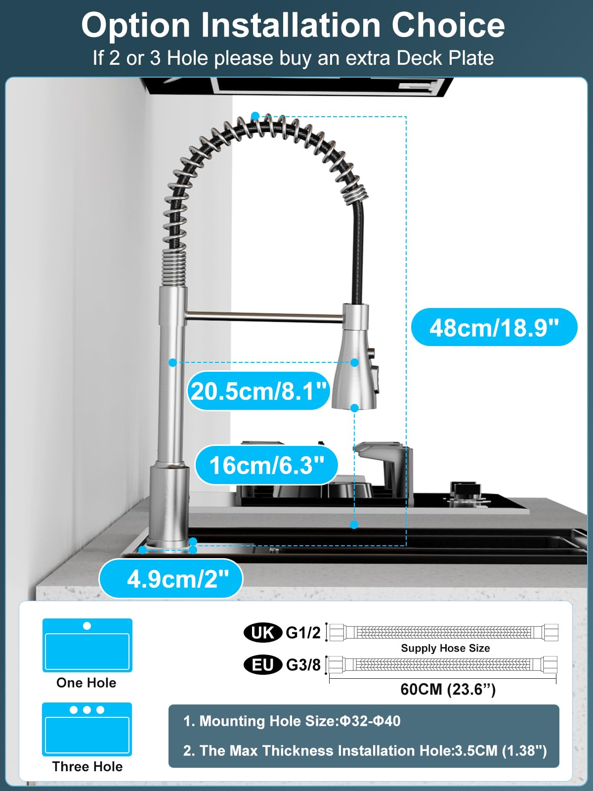 SREWOHS PRO Spring Kitchen Sink Mixer Tap 4 Spray Pull Down Faucet