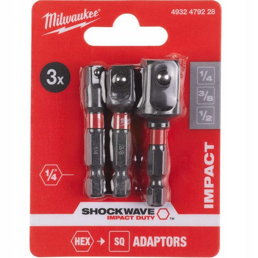 Milwaukee Shockwave Impact Socket Adaptor 3pc Set