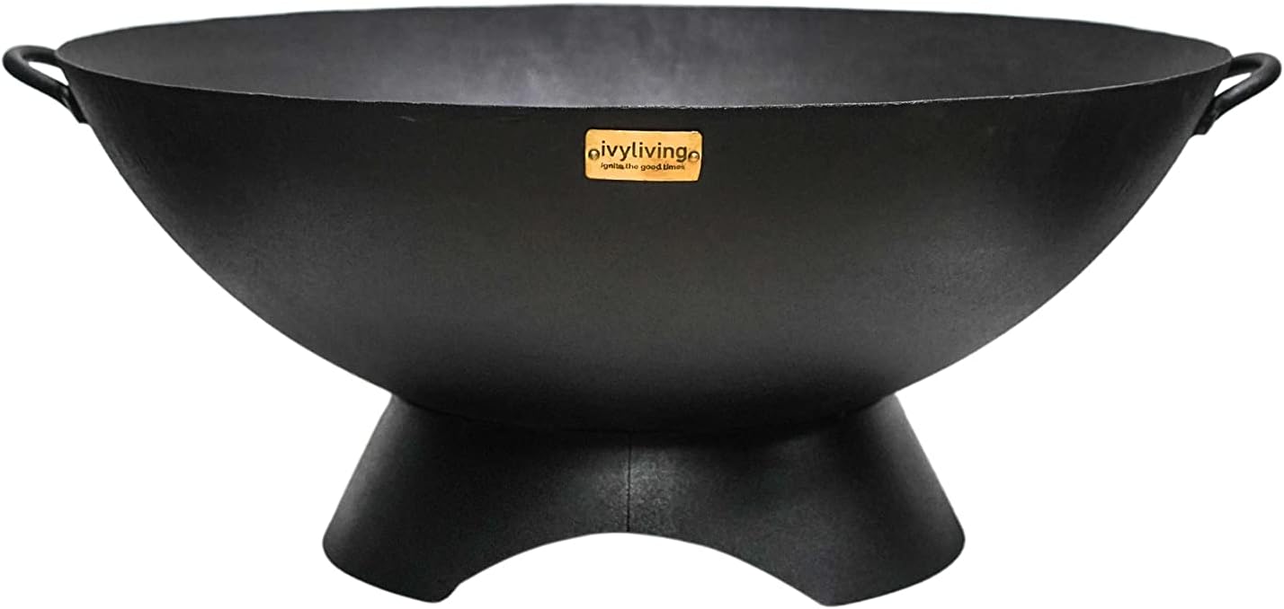 Round Artisan Firebowl Iron Fire Pit in Black 71cm by Ivyline 