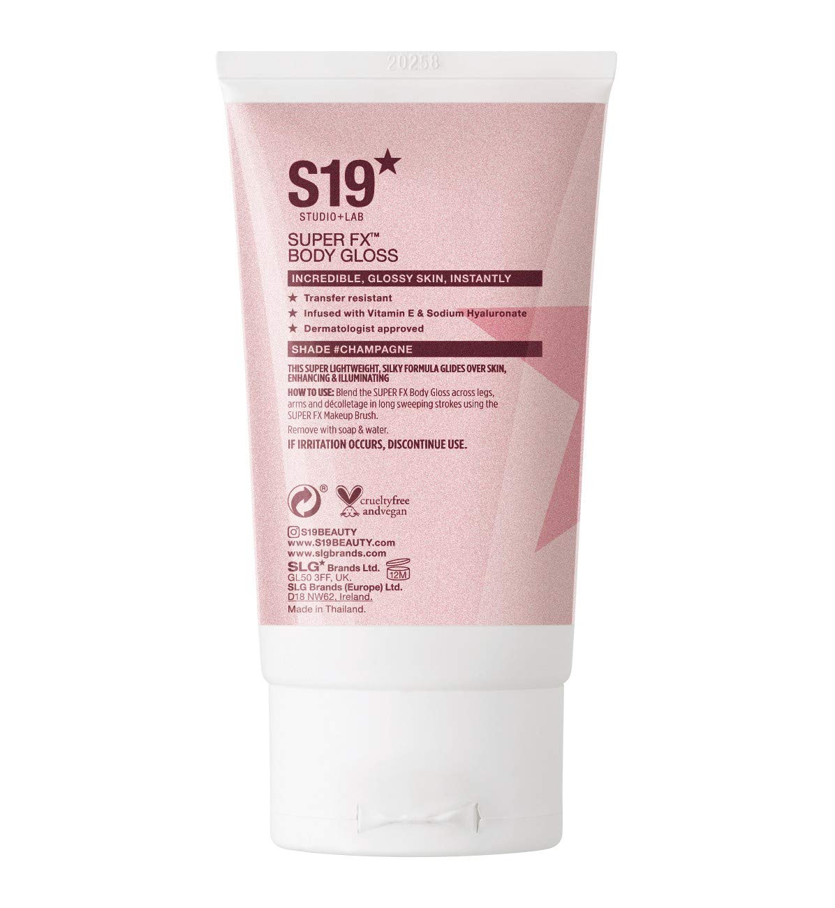 S19 SUPER FX Body Gloss Champagne 100ml, Instant Radiant Glossy Highlights