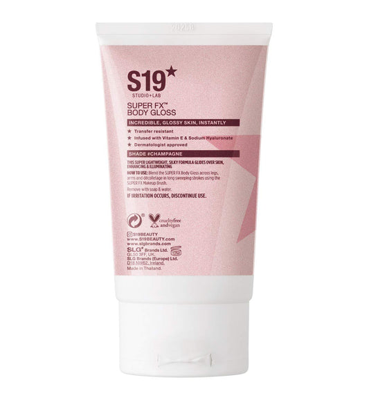 S19 SUPER FX Body Gloss Champagne 100ml, Instant Radiant Glossy Highlights