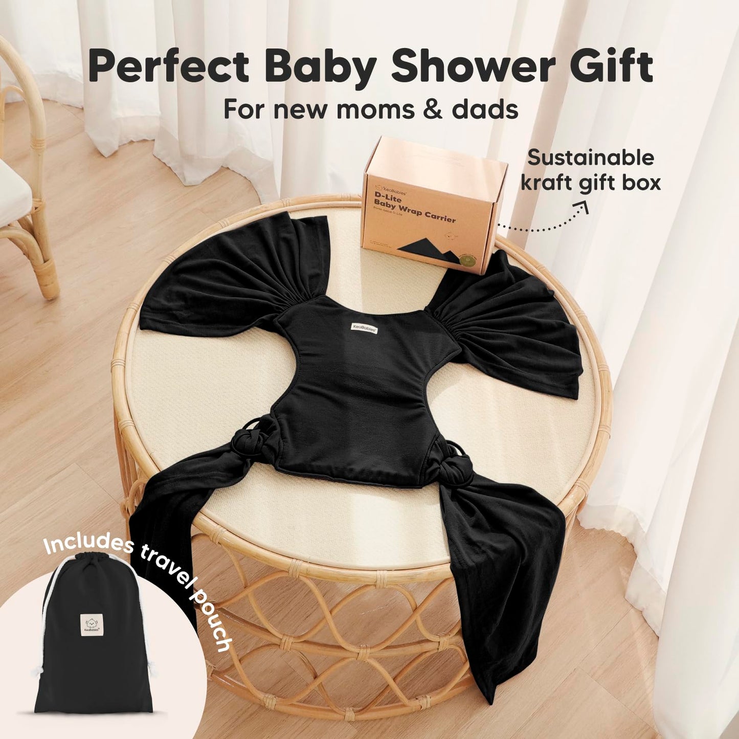 Black D-Lite Baby Wrap Carrier Sling - Newborn to Toddler
