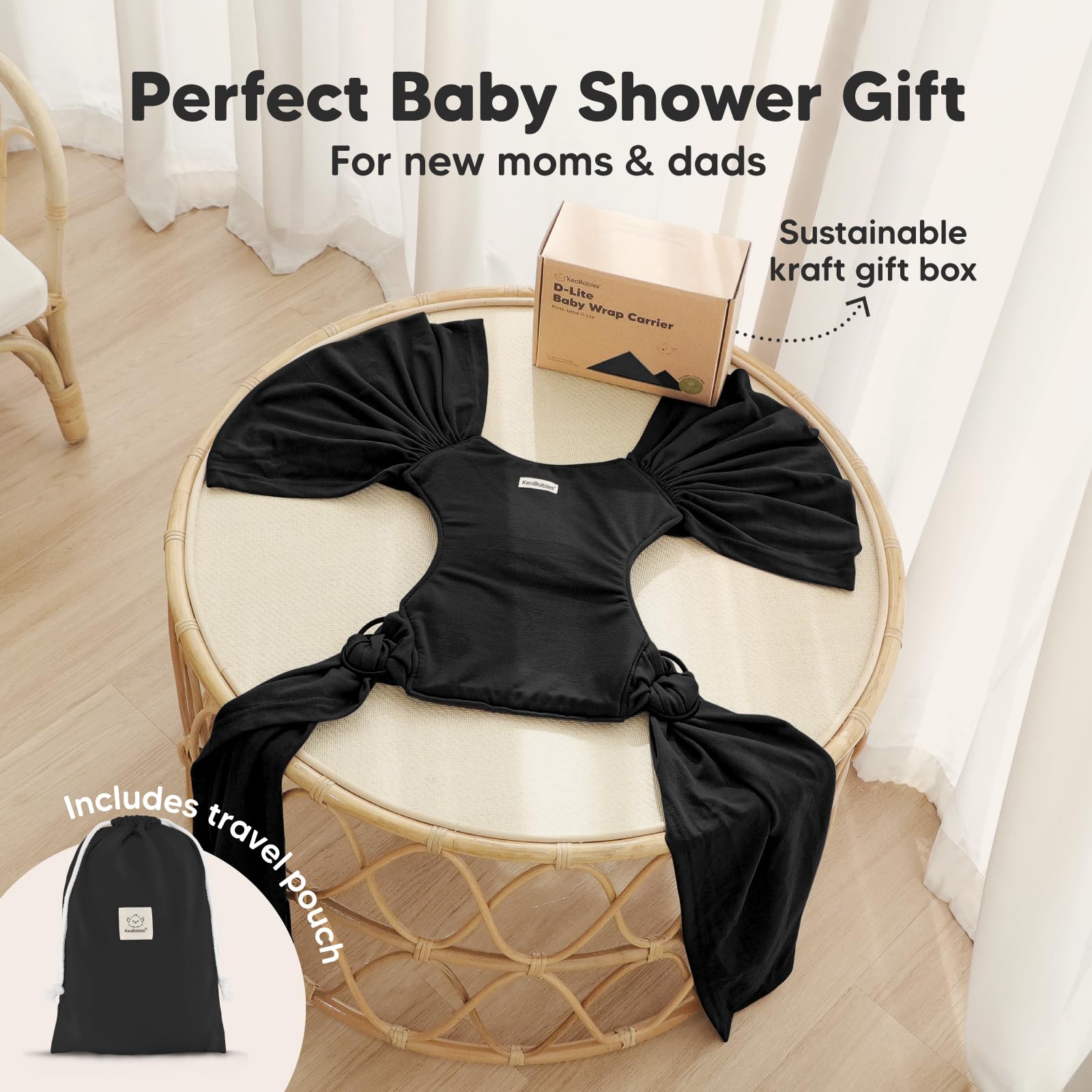 Black D-Lite Baby Wrap Carrier Sling - Newborn to Toddler