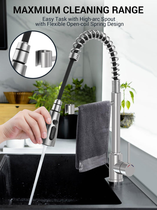 SREWOHS PRO Spring Kitchen Sink Mixer Tap 4 Spray Pull Down Faucet