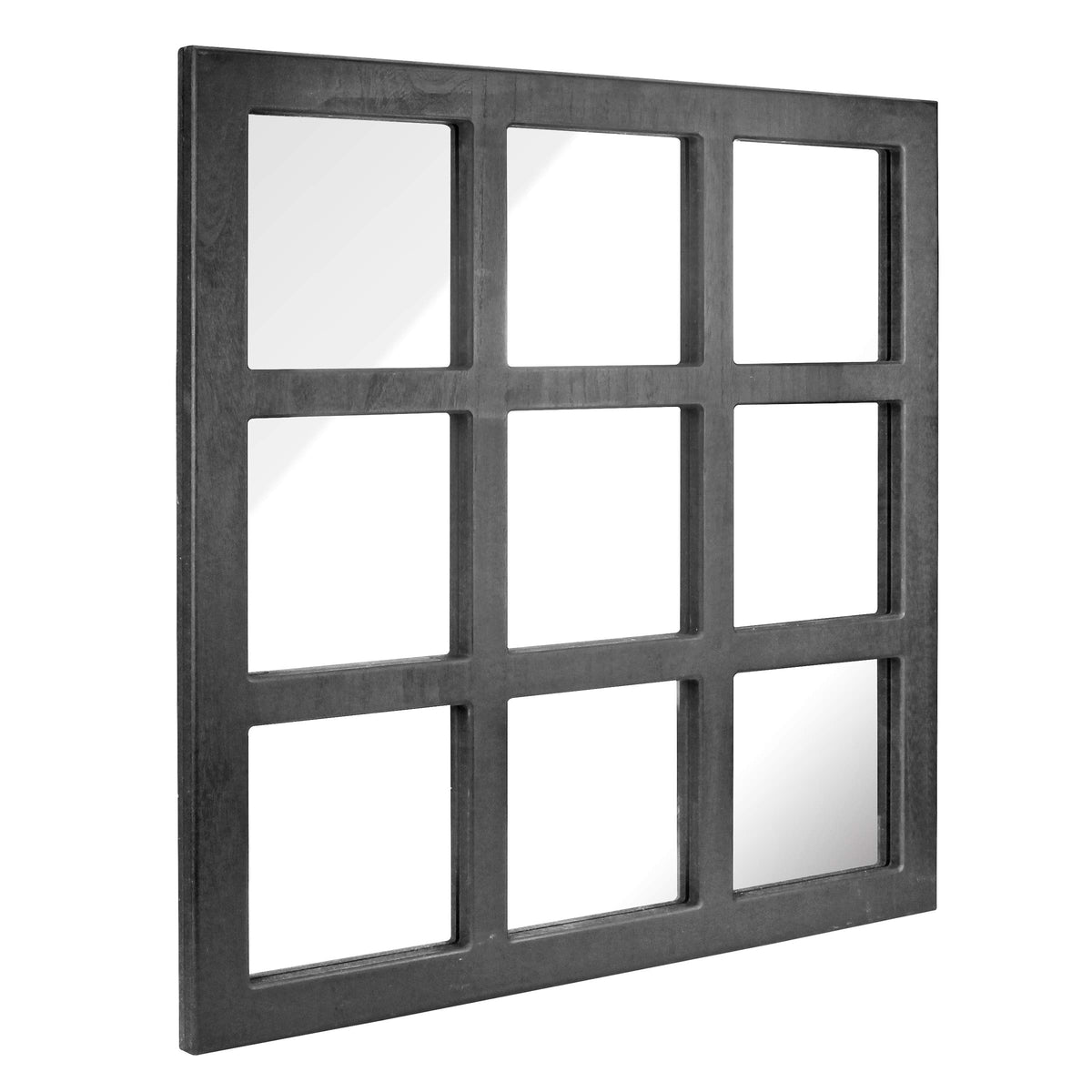 Stonebriar Square Rustic 9 Panel Window Pane Hanging Wall Mirror Black