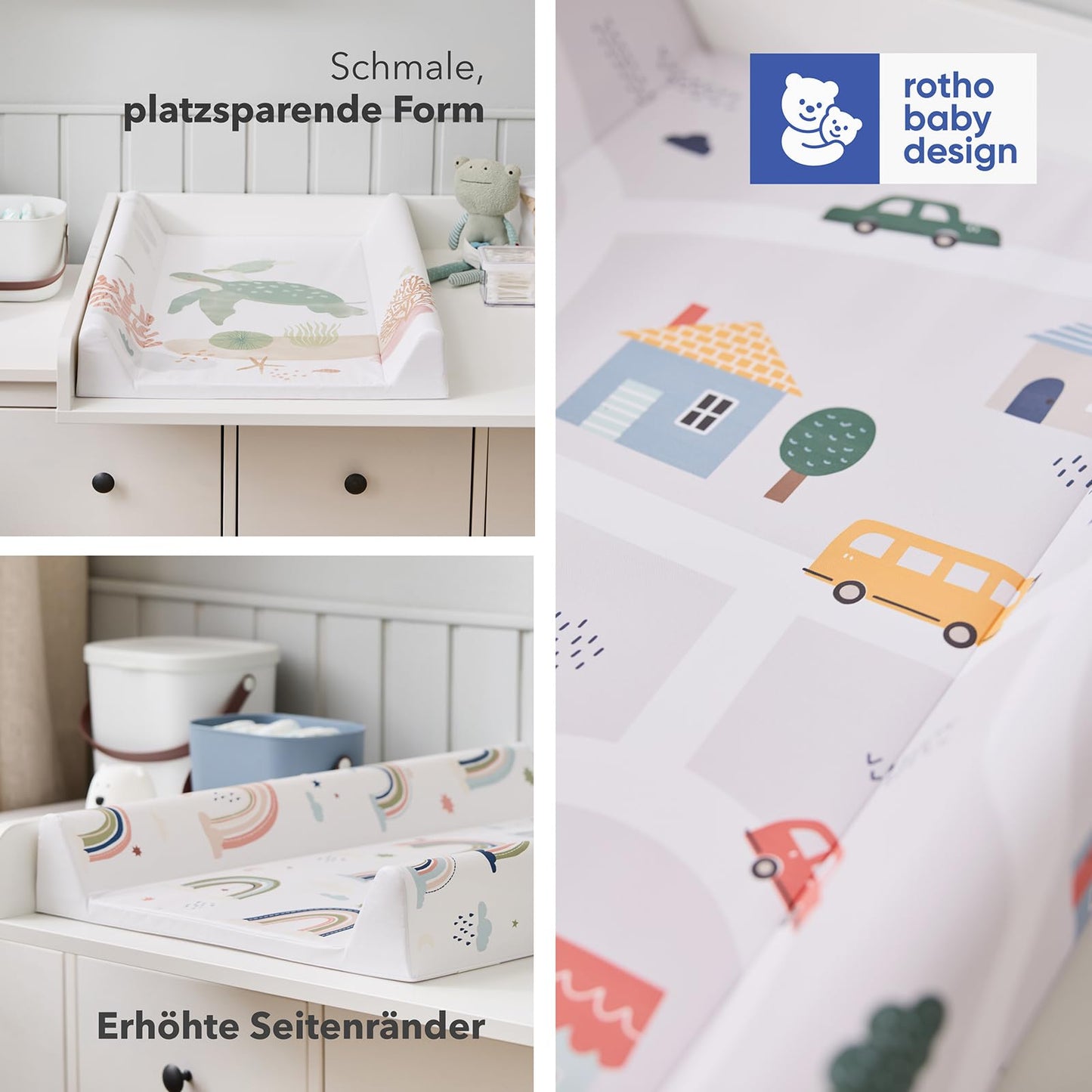 Baby Changing Mat Wedge Town Design 50x70cm Waterproof Pad in Grey/White
