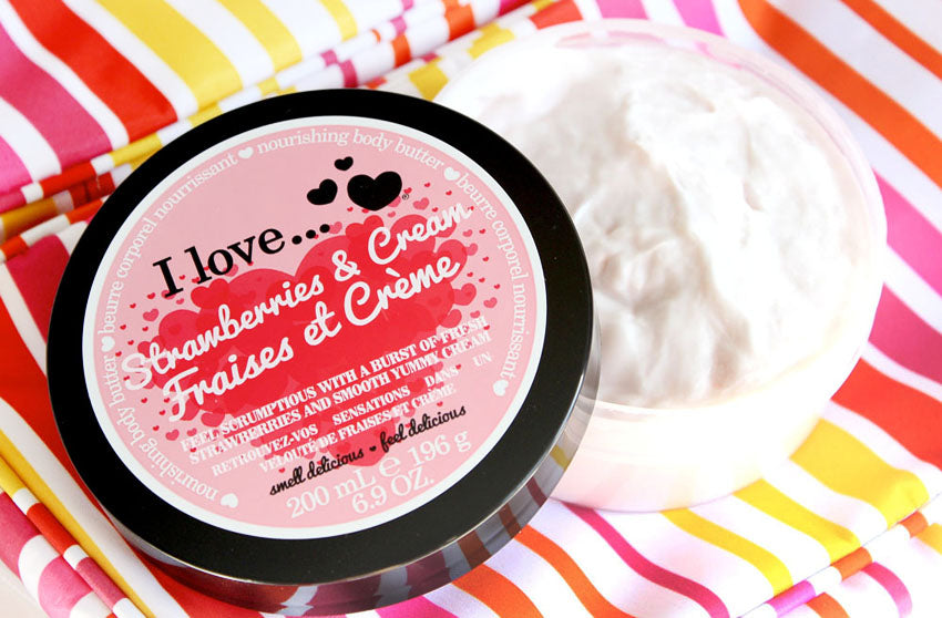 I LOVE Strawberries & Cream Body Butter 200ml, Naturally Derived Shea Butter & Coconut Oil For Soft & Hydrated Skin