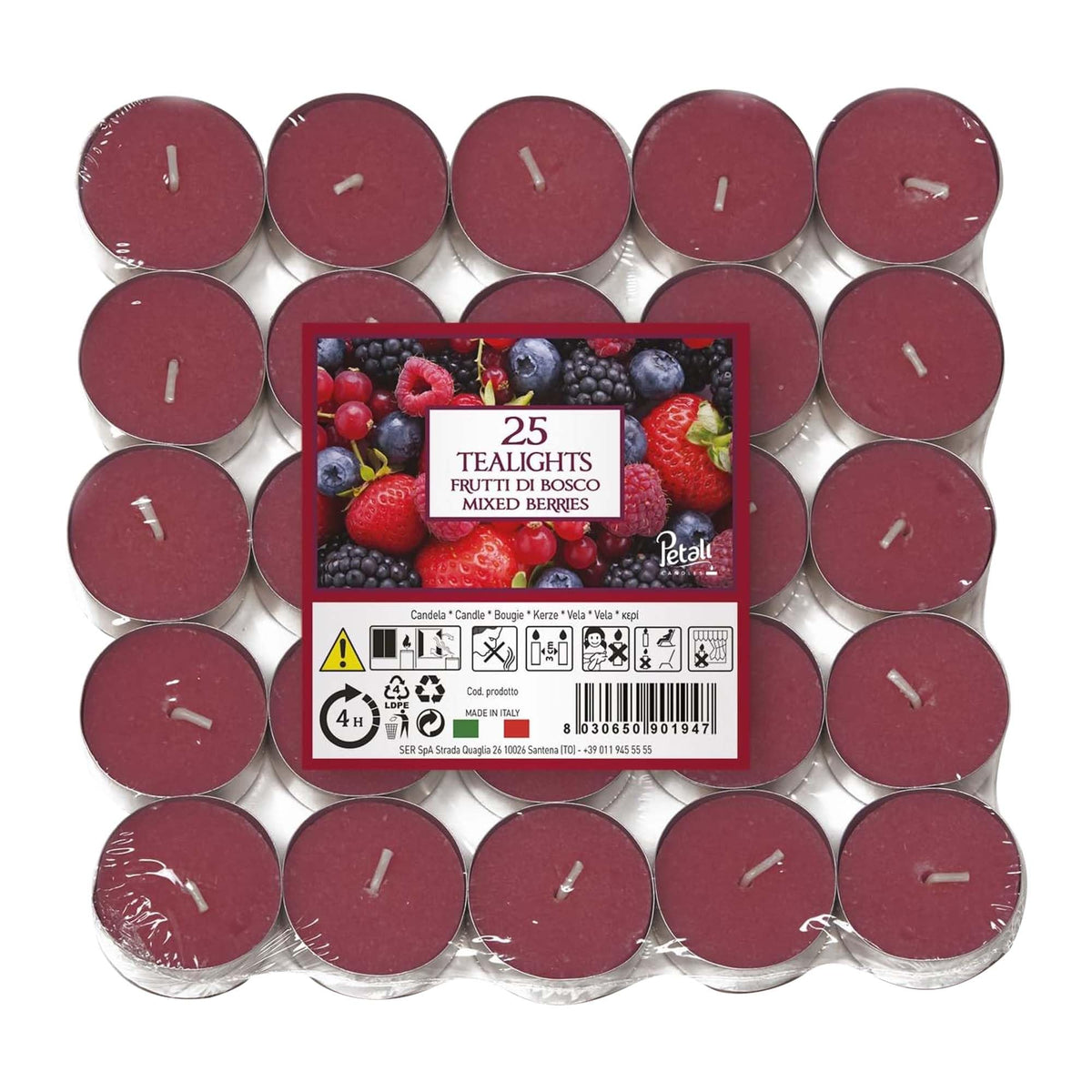 Price's Candles Petali Mixed Berries Scented Tealights 25 Pack, 4-5 Hour Burn Time