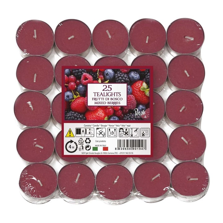 Price's Candles Petali Mixed Berries Scented Tealights 25 Pack, 4-5 Hour Burn Time