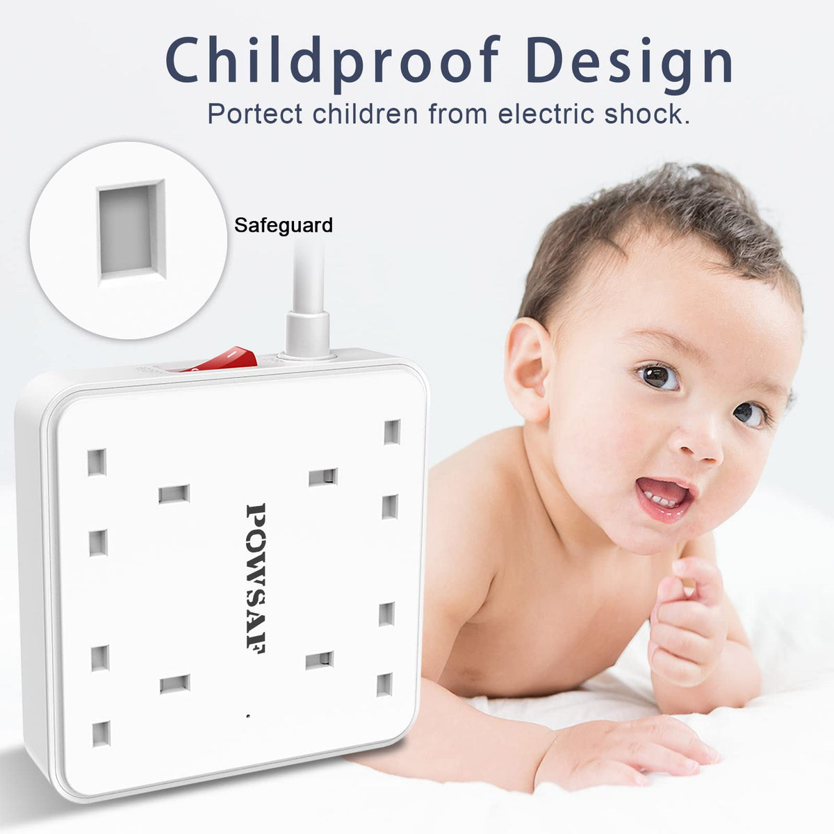 4 Way Extension Lead 2M with 4 USB Ports - Power Strip Extension Cord