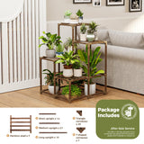 Natural Wood 4-Tier Corner Plant Stand Indoor Outdoor Shelf Rack in Brown