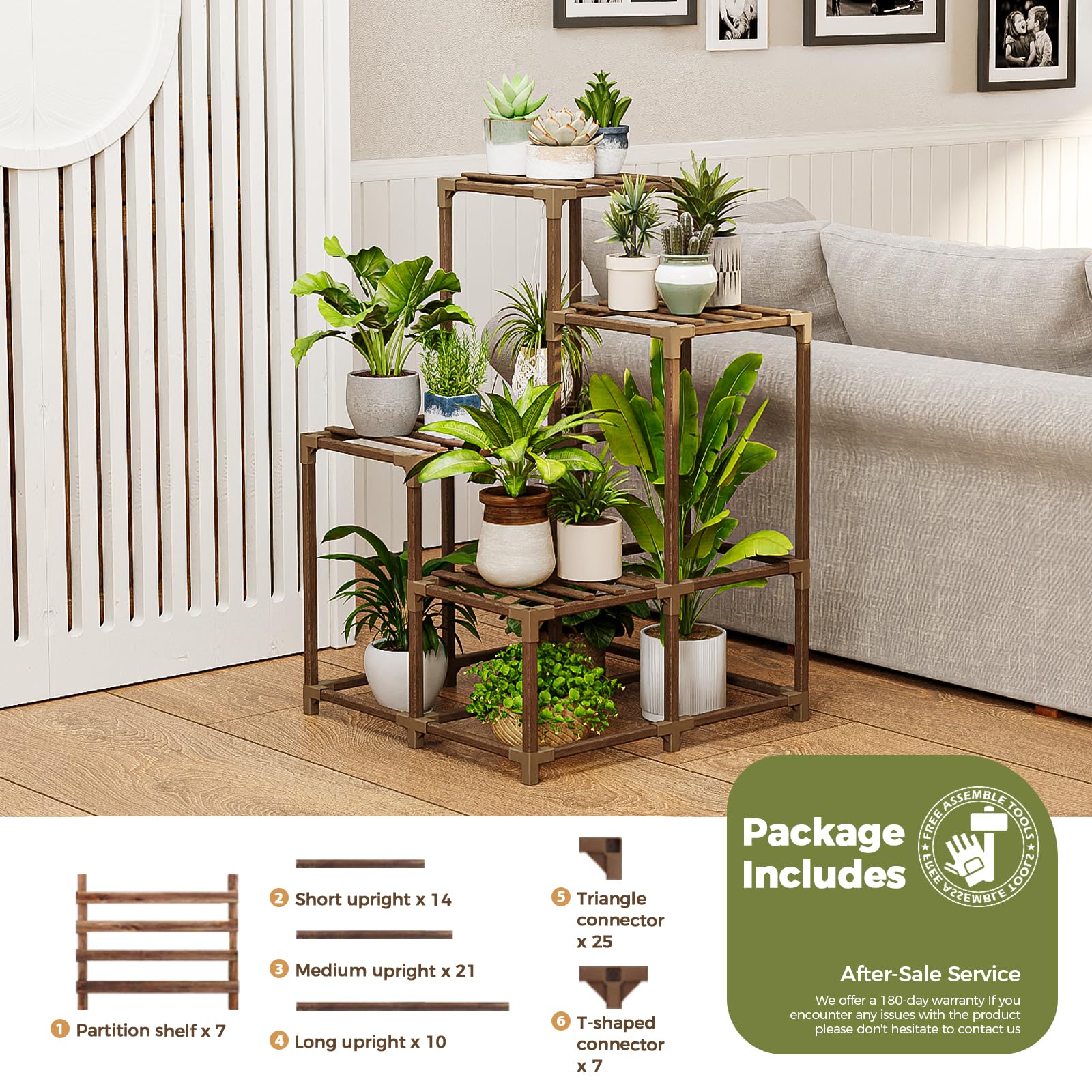 Natural Wood 4-Tier Corner Plant Stand Indoor Outdoor Shelf Rack in Brown