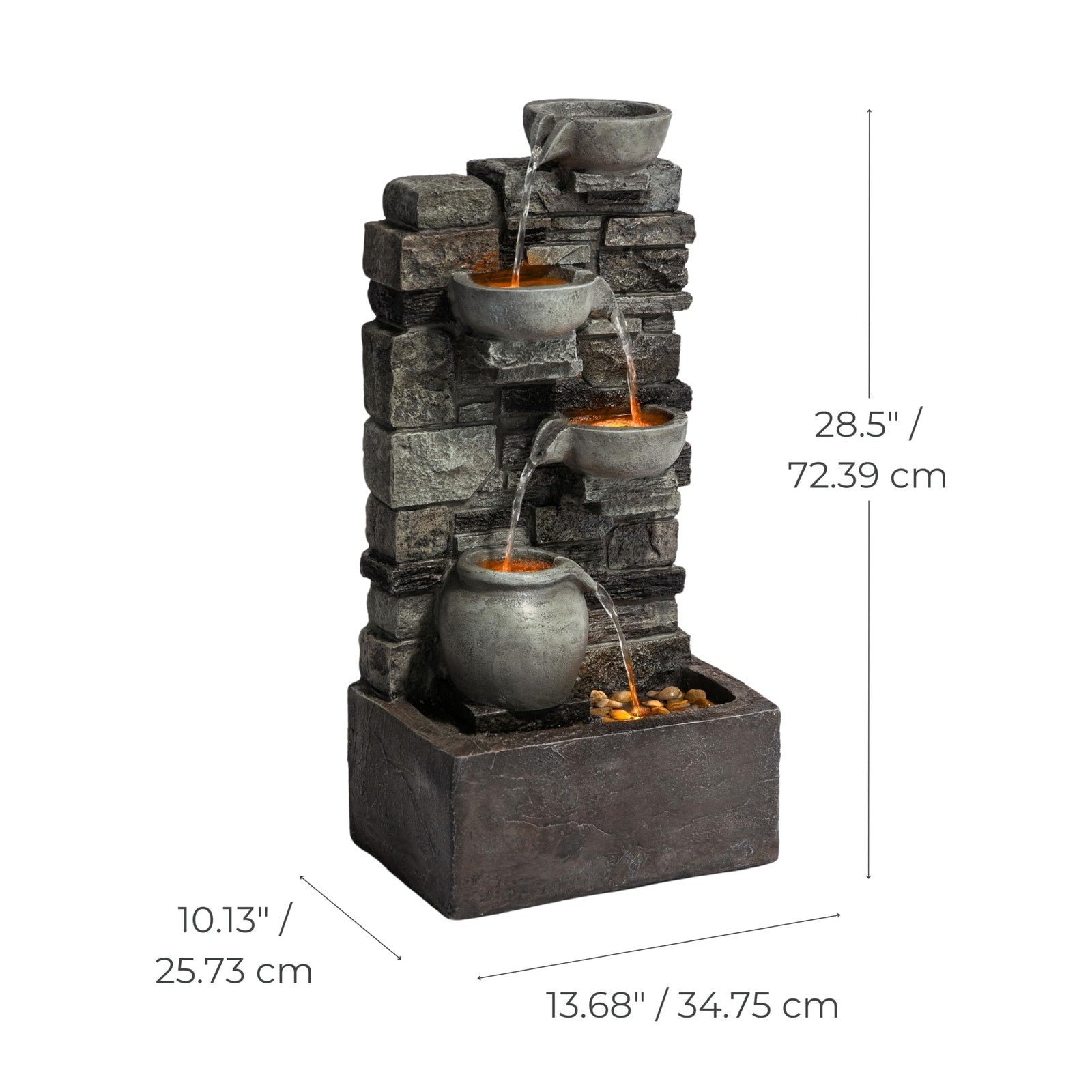 Teamson Home 72.3cm Outdoor 4-Tier Cascading Water Fountain LED Lights Gray