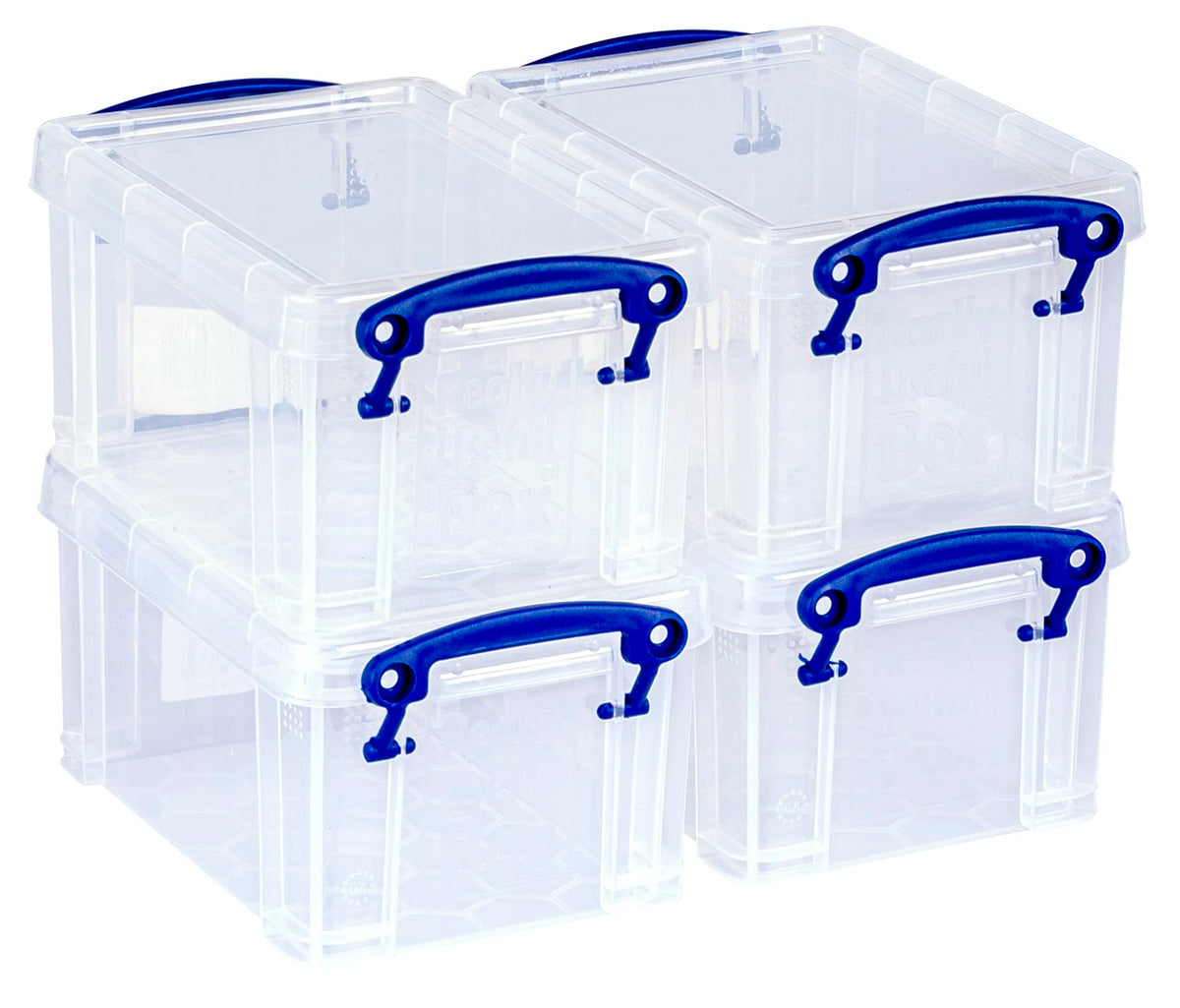 Really Useful Box 0.7 Litre Clear Plastic Storage Container 4x Pack with Clip Handles