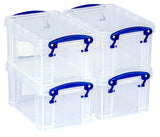 Really Useful Box 0.7 Litre Clear Plastic Storage Container 4x Pack with Clip Handles