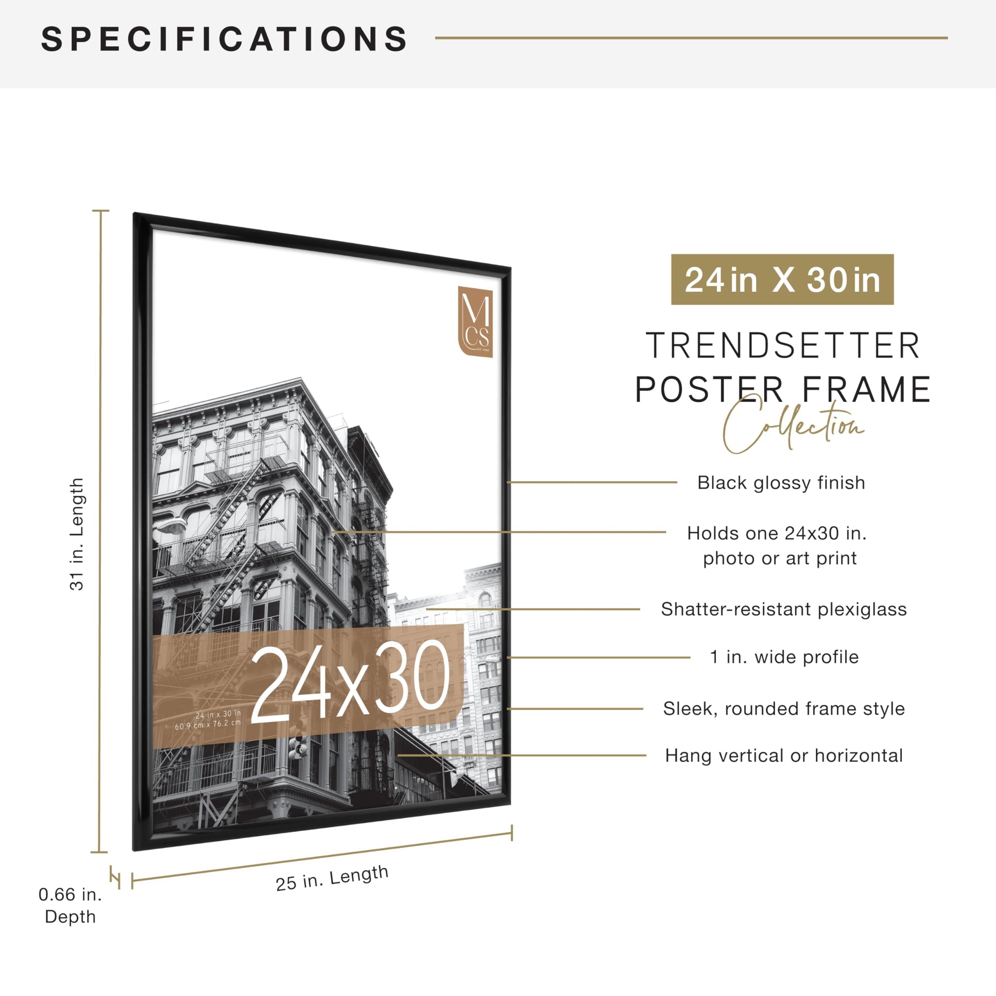 MCS Back-Loading Wall Art & Puzzle Frame Black 24 x 30 Inch