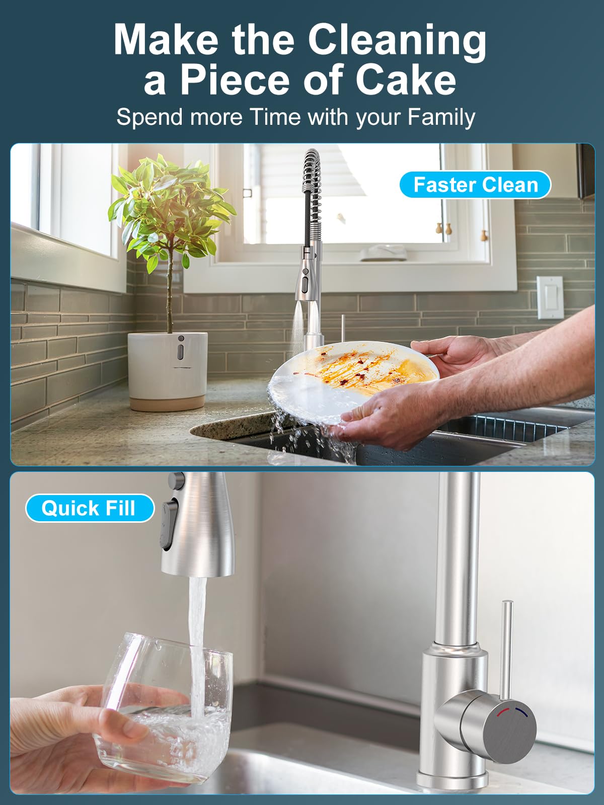 SREWOHS PRO Spring Kitchen Sink Mixer Tap 4 Spray Pull Down Faucet