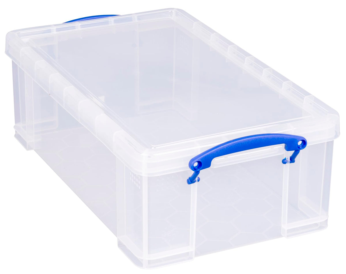 Really Useful Box 12 Litre Pack of 4, Clear Plastic Storage Container with Clip Handles & Lid