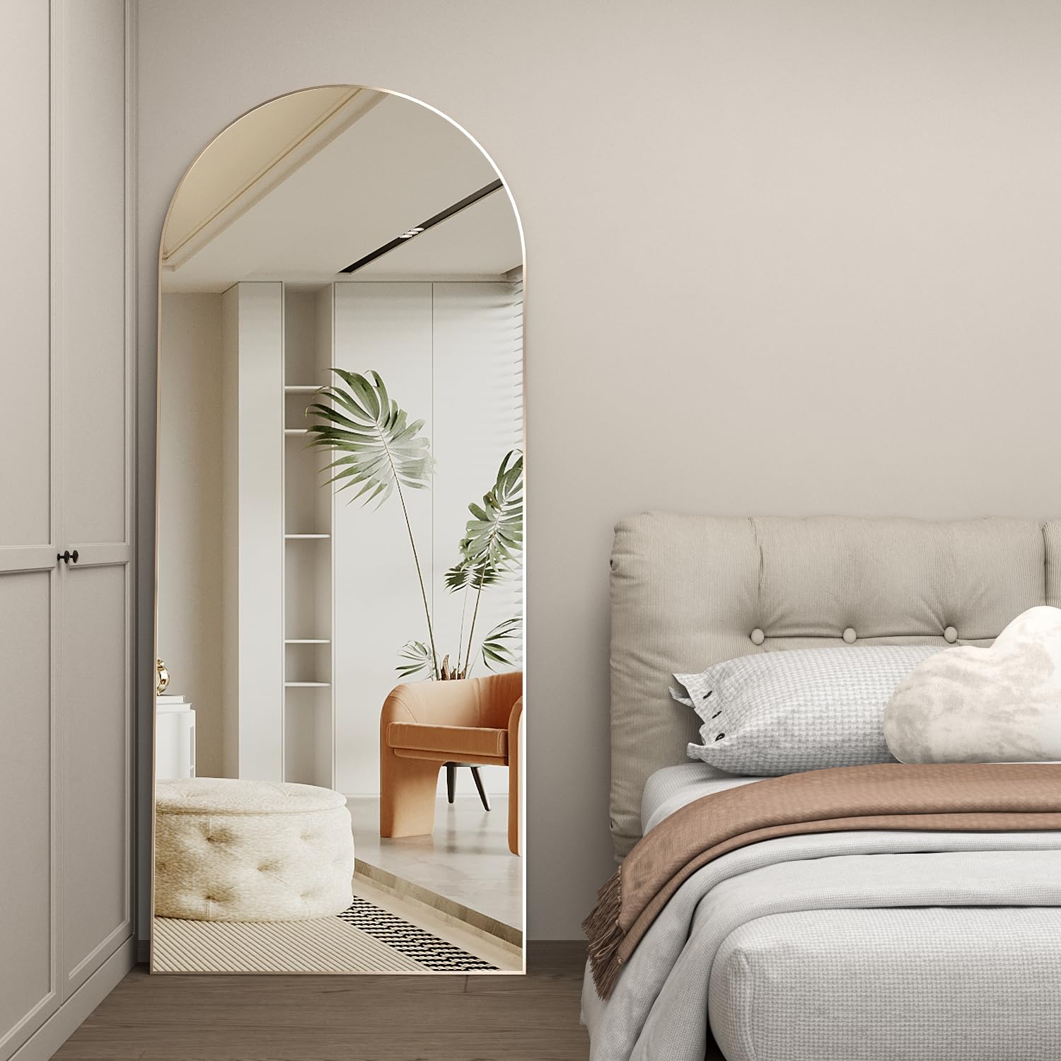 Large Gold Arch Floor Free Standing Mirror 165cm x 60cm Full Length Standing