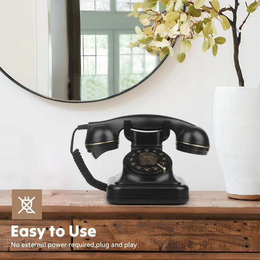 Retro Corded Landline Telephone - Vintage Desk Phone Black
