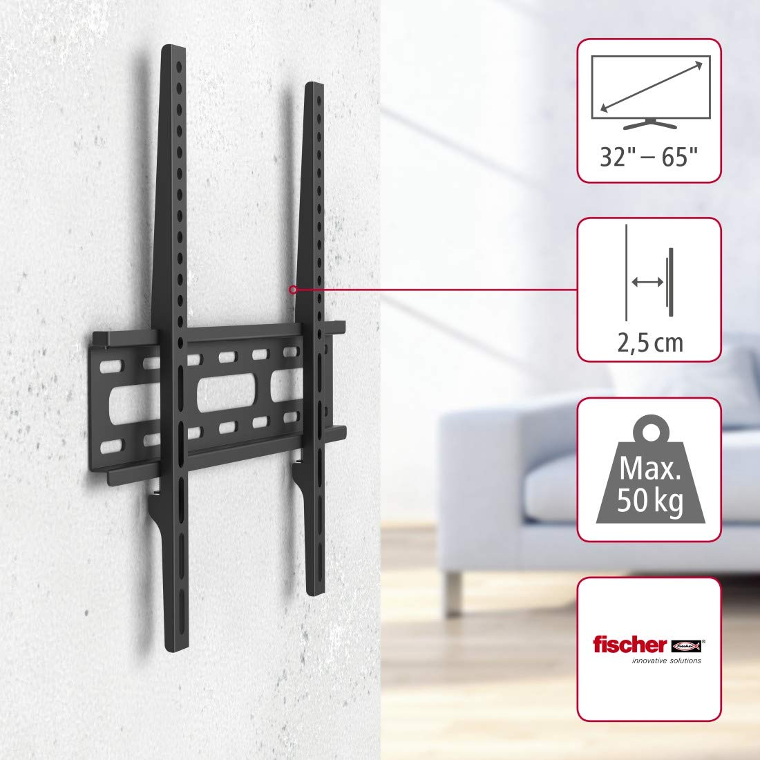 Hama FIX TV Wall Bracket 32-65" 81-165cm TV's 30kg Flat Profile in Black