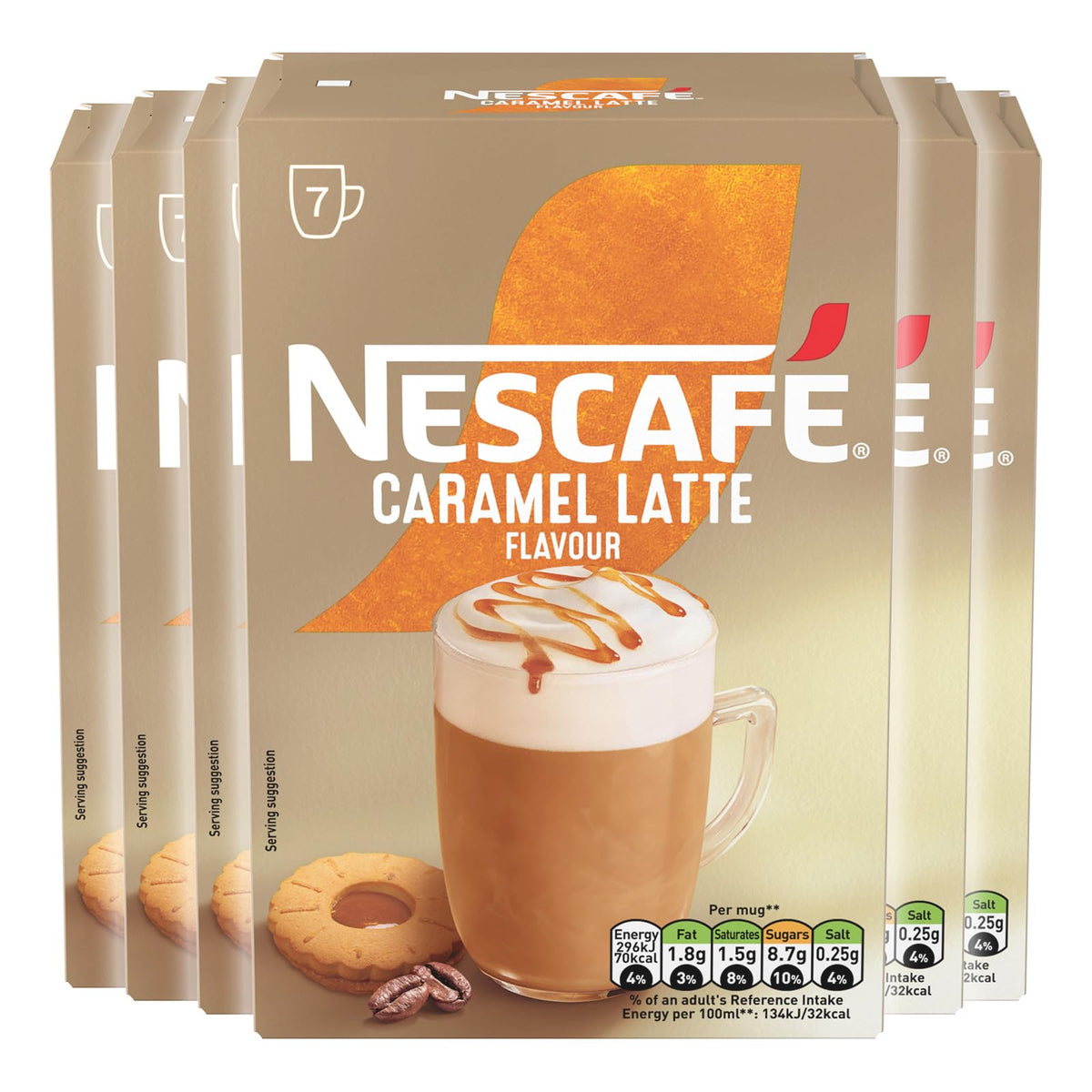 NESCAFÉ LATTE Caramel Instant Coffee Sachets x7 (Pack of 6, Total 42 Sachets)