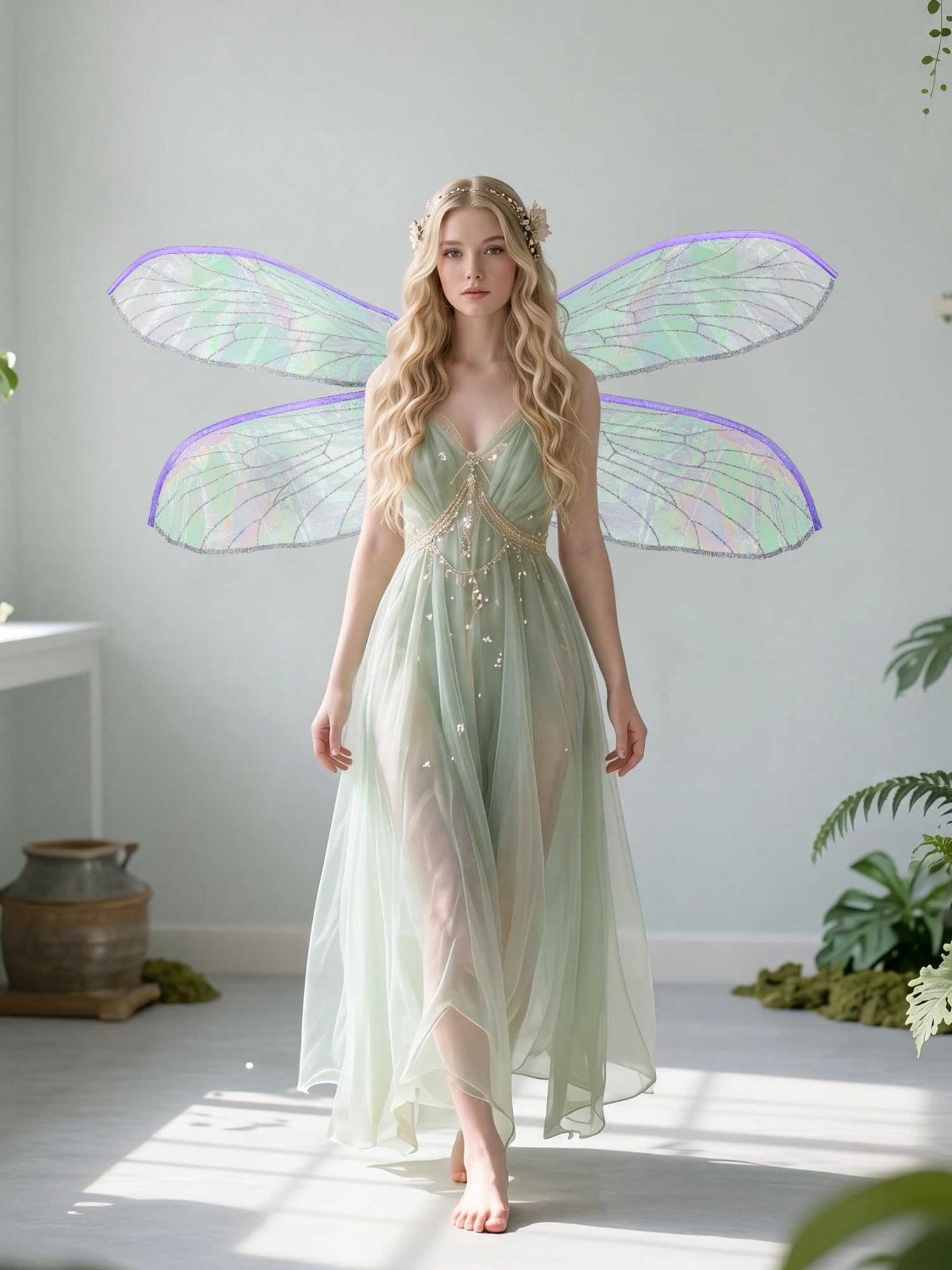 PullCrease Dragonfly Wings for Adults Halloween Fairy Costume Cosplay Gold