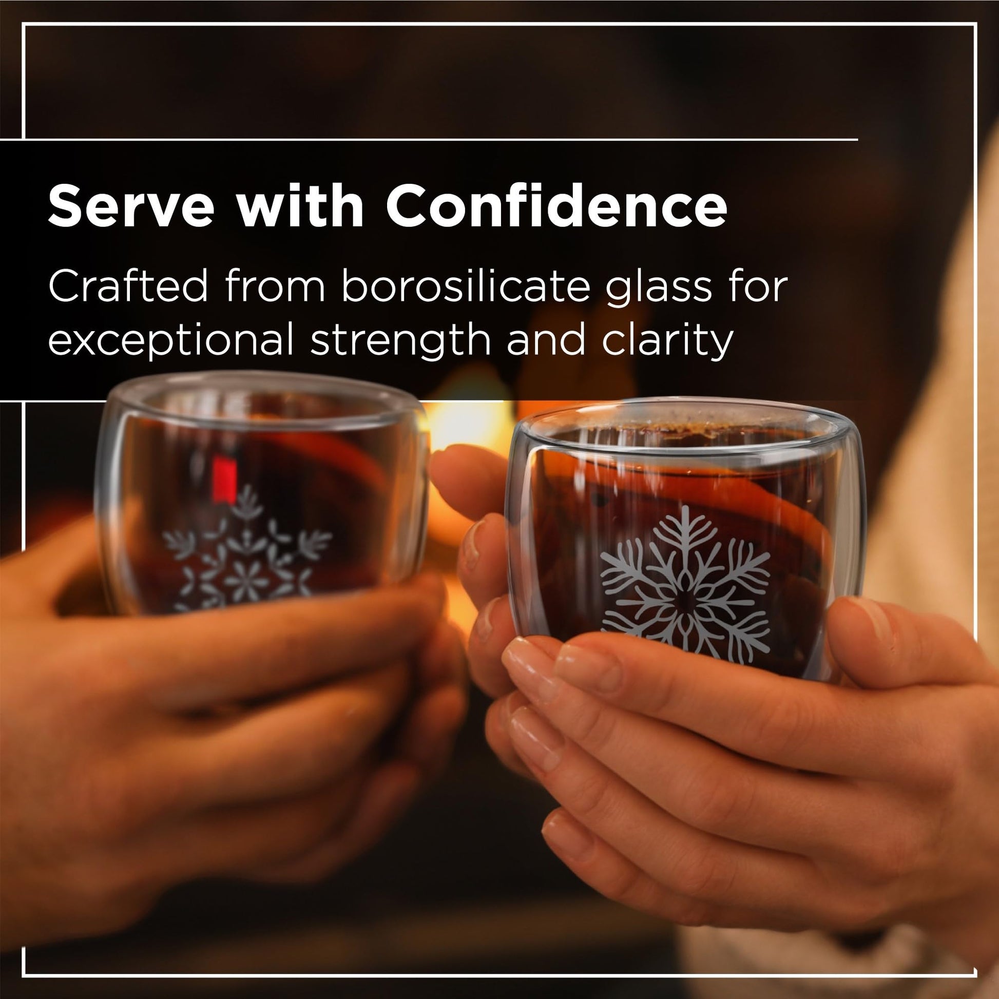 Premium Mulled Wine Glasses 220ml Set of 4, Double Walled Snowflake Design 8x8cm