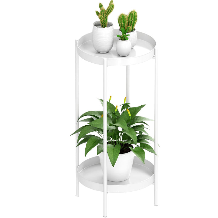 White Plant Display Stand for Indoor Outdoor - Metal Flower Pot Holder