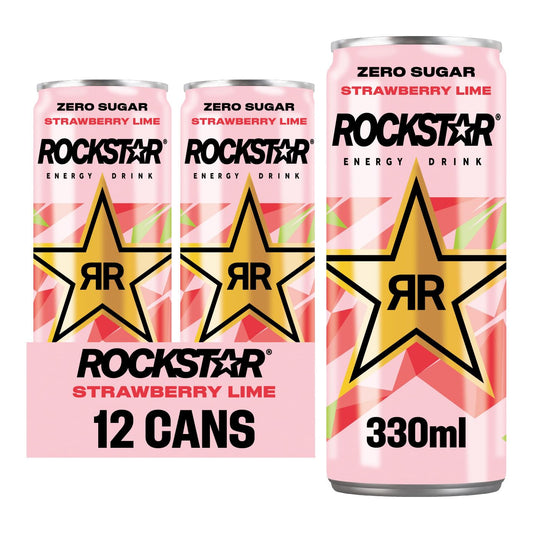 Rockstar Strawberry Lime 330ml Energy Drink - Pack of 12 Cans