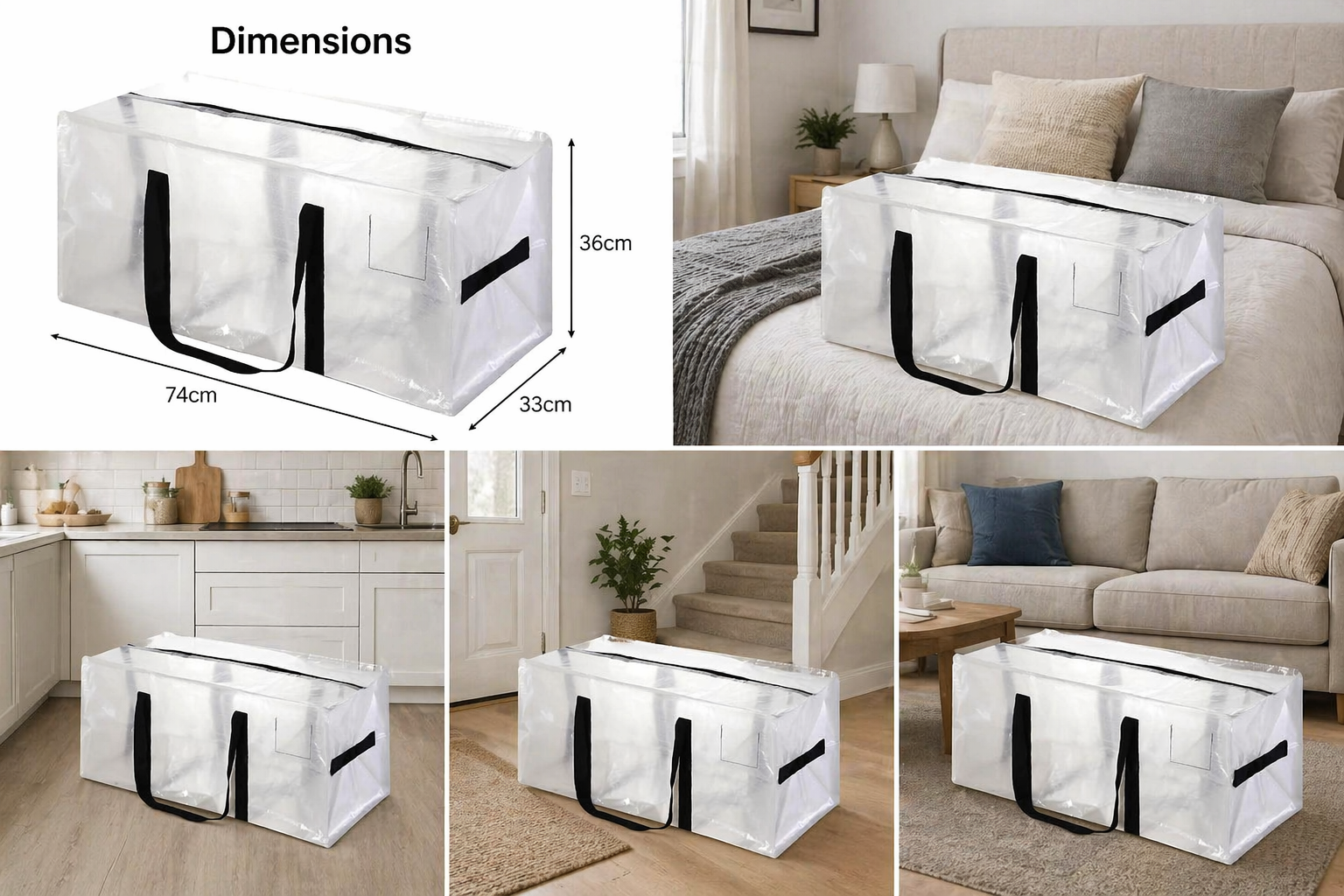 8 Pack 90L Heavy Duty Moving Bags/Storage Totes, Water-Resistant Packing Bags - 74 x 36cm 