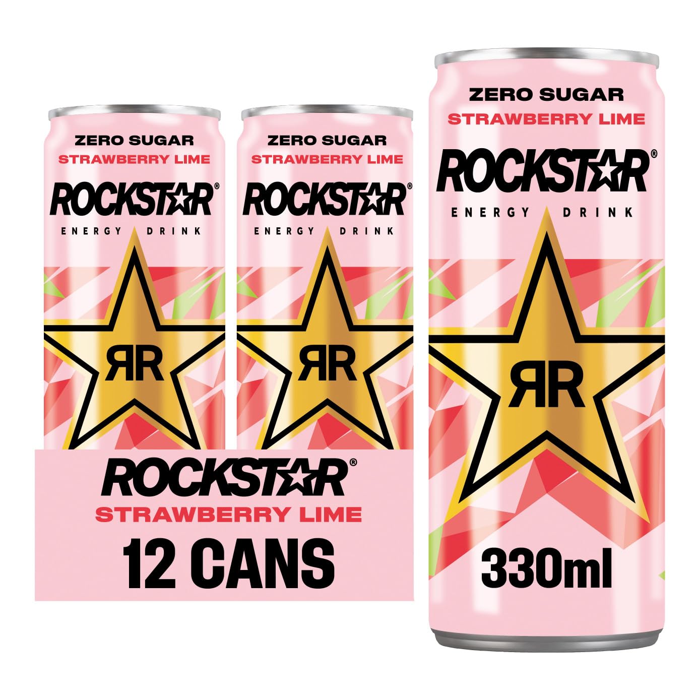 Rockstar Strawberry and Lime Energy Drink 330ml Can - Pack of 12