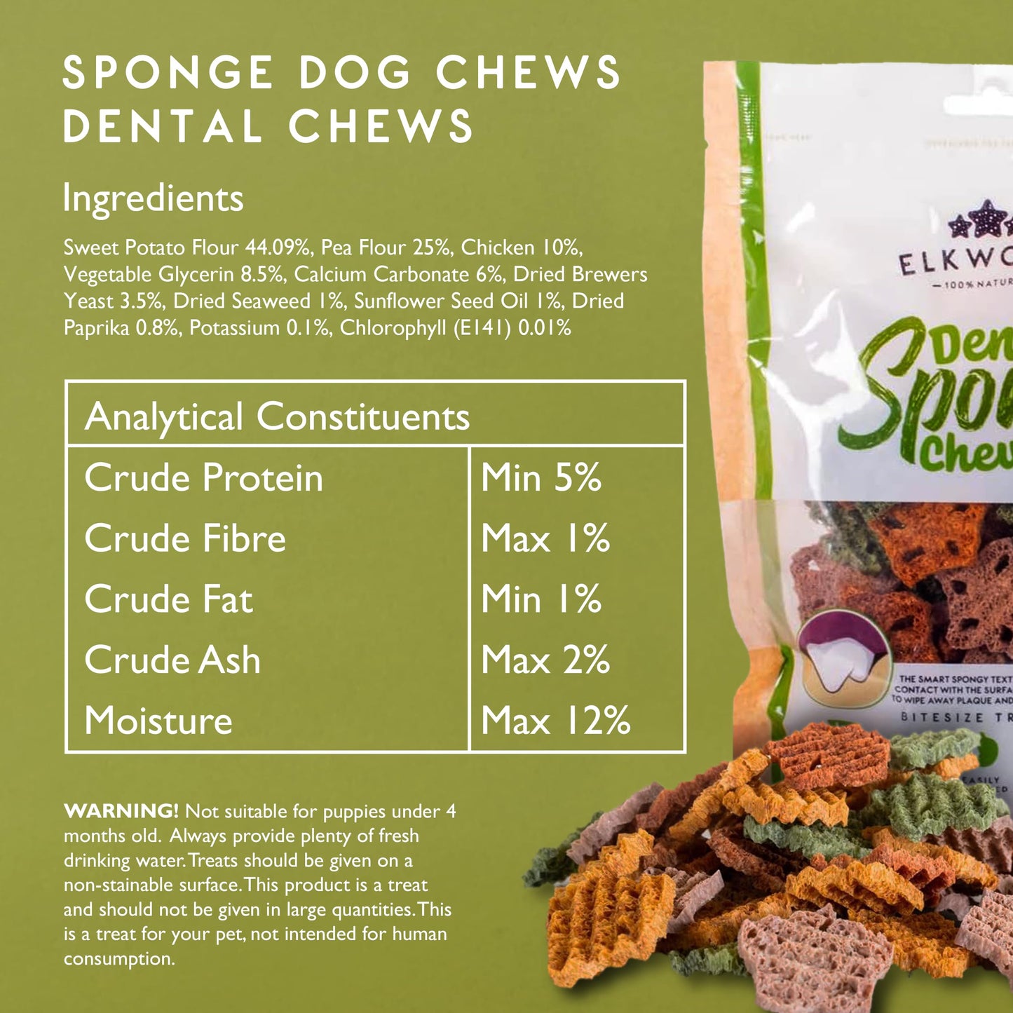 Elkwood Dental Sponge Chews for Dogs 100g | Natural Grain Free