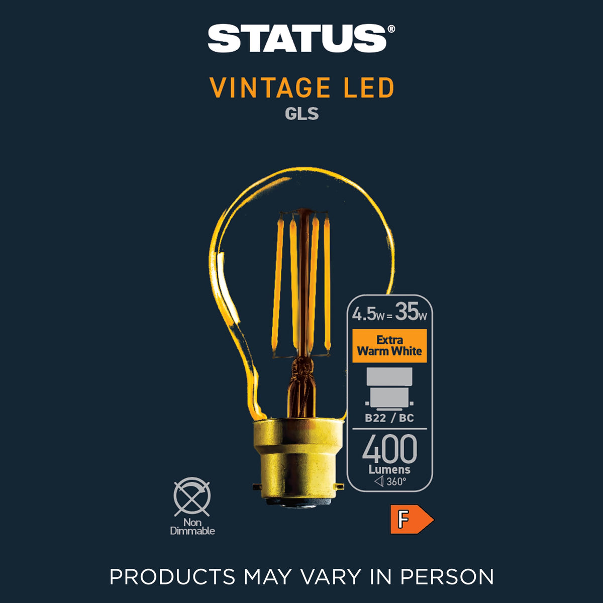 Status 4.5W LED Filament Bulb A60 GLS BC 400 Lumens Warm White