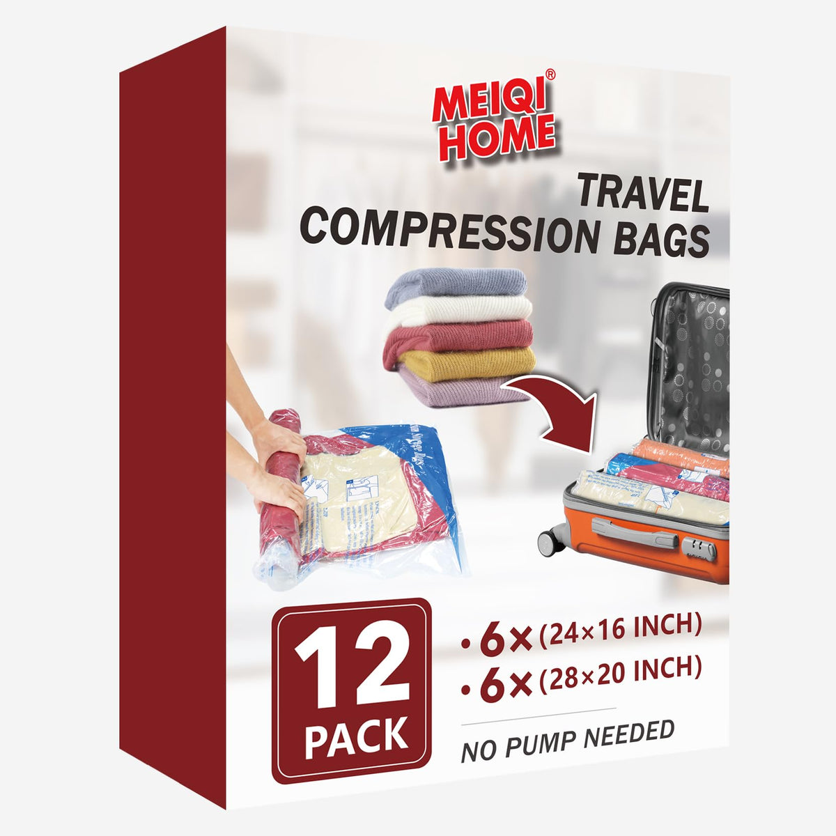 Vacuum Storage Bags 12 Pack Compression Sealer Travel Bags - Space Saver