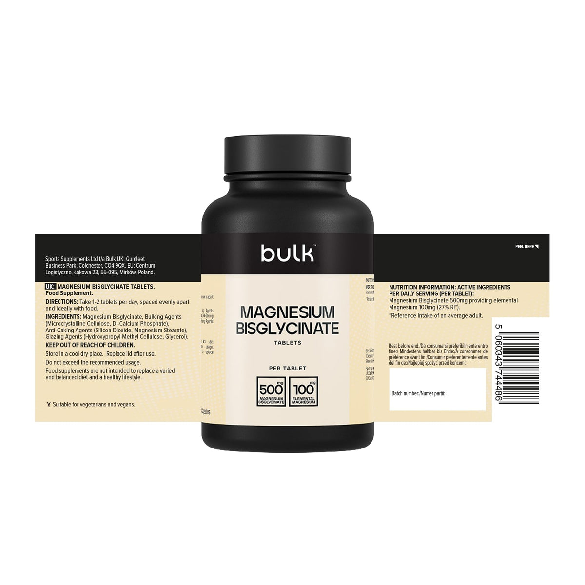 Bulk Magnesium Glycinate Bisglycinate Tablets, 500mg, 180 Tablets